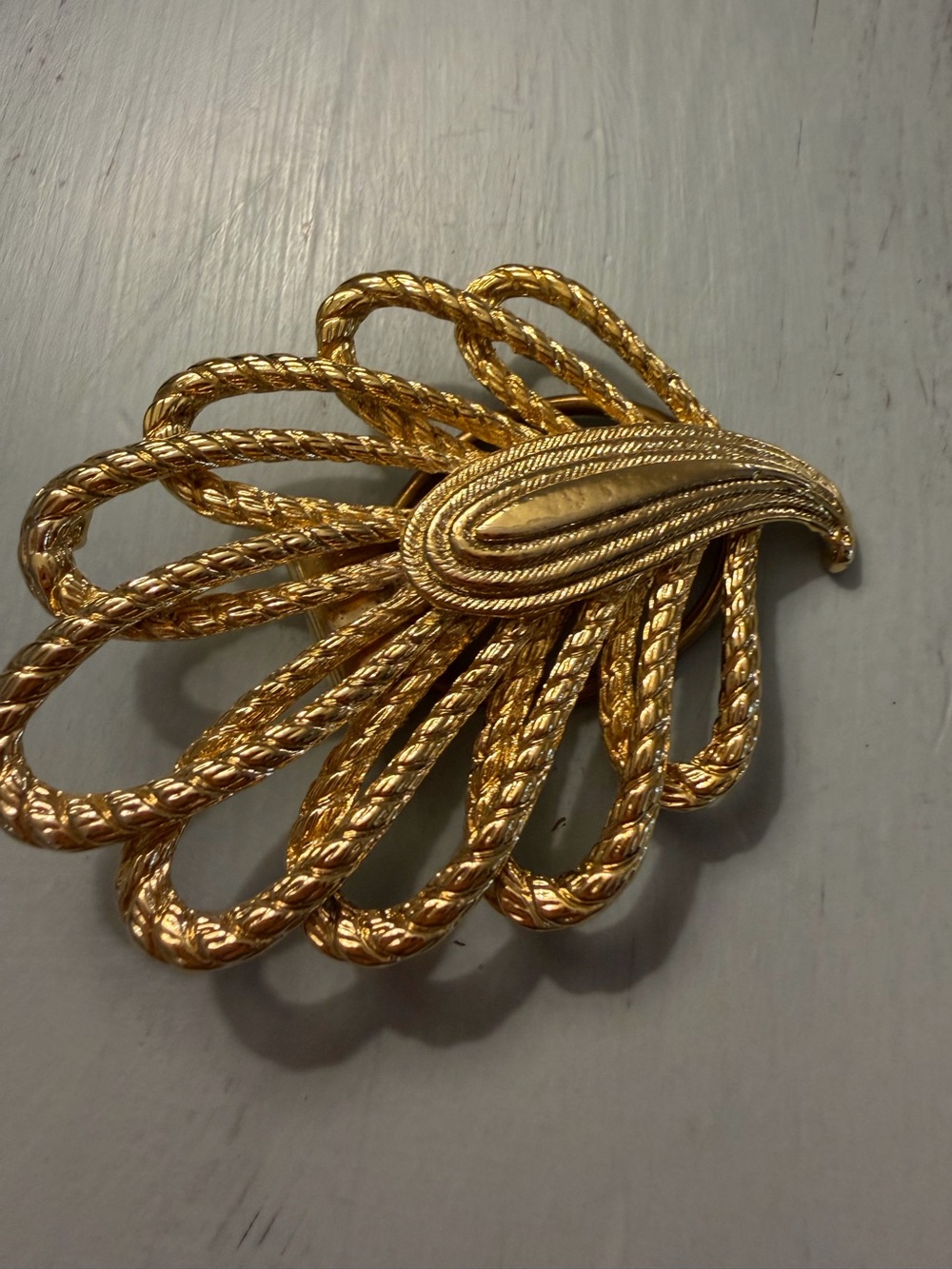 Gold Tone Sculptural Leaf Brooch